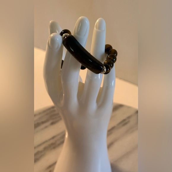 NWOT Round Natural Tiger Eye Stone Adjustable Necklace & Bracelet 8m 2 Piece Set - Picture 4 of 11